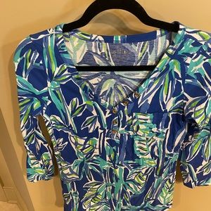 Lilly Pulitzer Blue Crush 3/4 Sleeve Palmetto Top